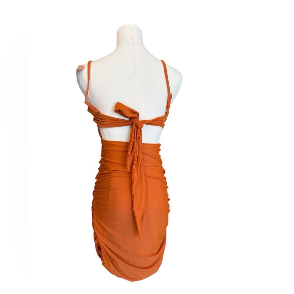 Tiger Mist terracotta orange copper mini dress tie in the back S - Picture 4 of 11